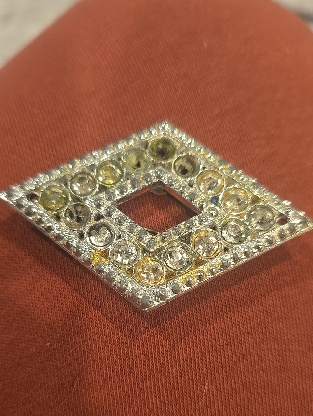 ❤️10/$13 Silver-Tone Rhinestone Square Pin Brooch in Clear Missing Stones
